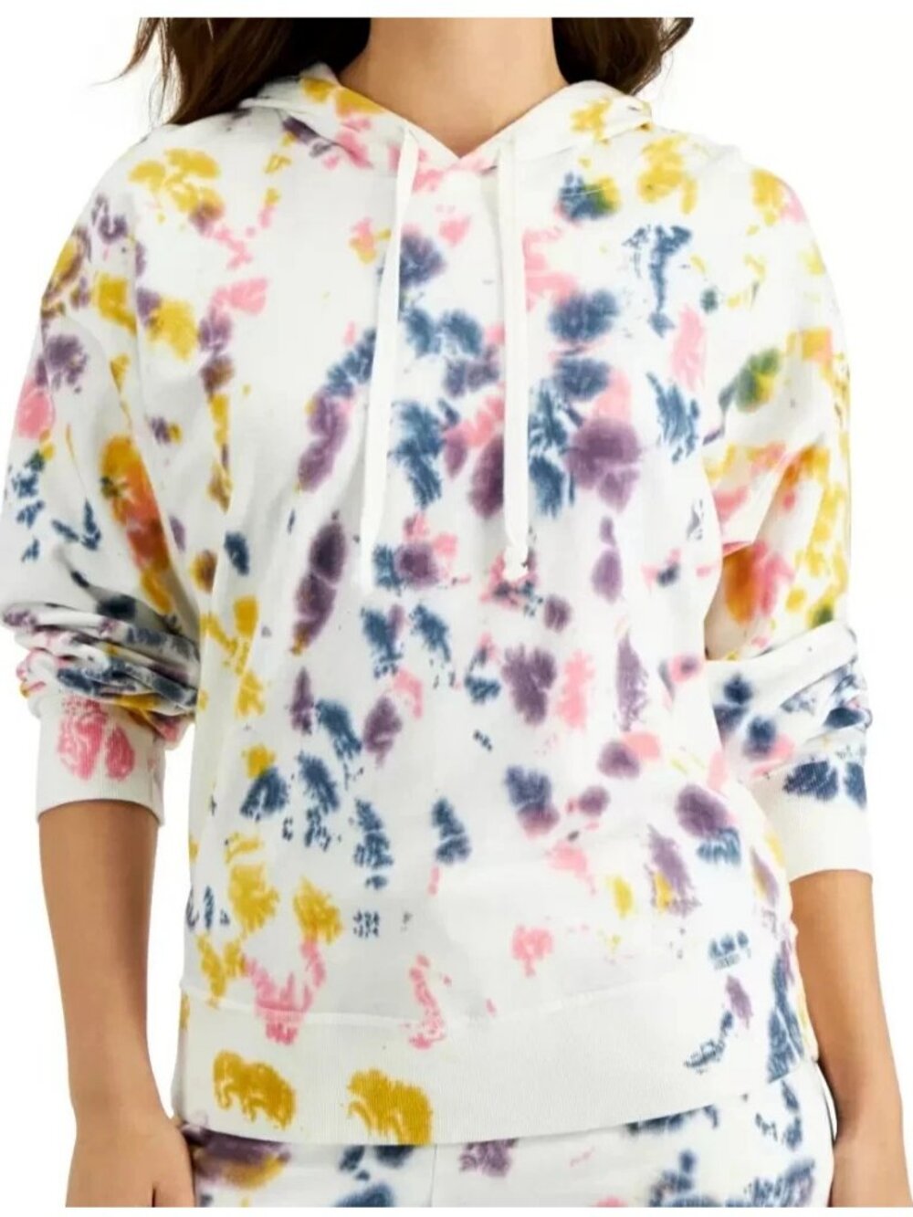 Jenni Intimates Women's On Repeat Hooded Pajama Top, Multi Tie-Dye